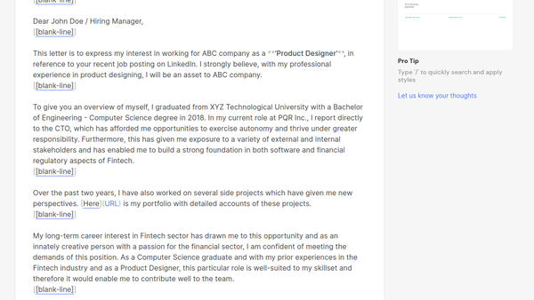 Resumey.pro's coverletter creation