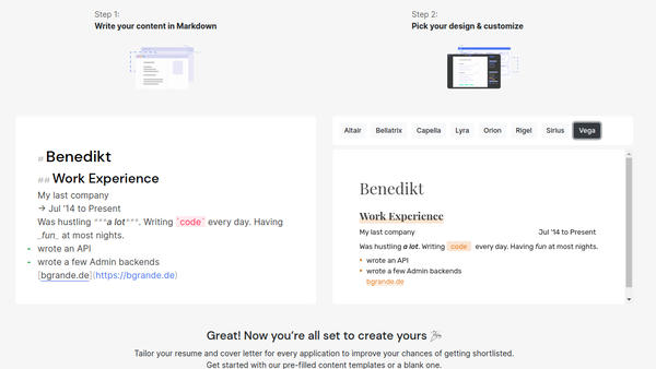 Resumey.pro's content editing mode
