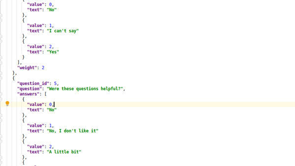 The json formatted questions for retrap